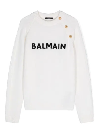 Balmain Kids' Logo-embroidered Sweater In Neutrals