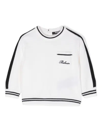 Balmain Babies' Logo-embroidered Sweater In Neutrals