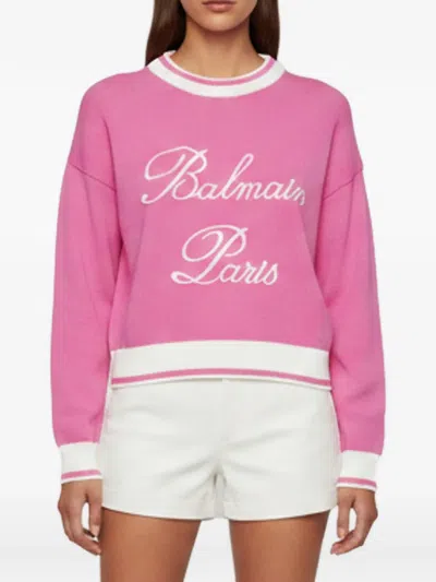 Pre-owned Balmain Logo Embroidered Sweater In Pink