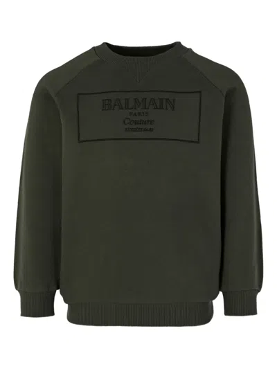 Balmain Kids' Logo-embroidered Sweatshirt In Green
