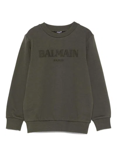 Balmain Logo-embroidered Sweatshirt In Green