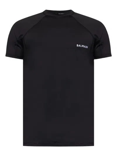 Balmain Logo-embroidered Swim T-shirt In Black