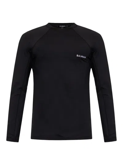 Balmain Logo-embroidered T-shirt In 黑色