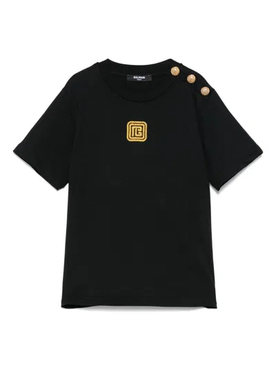 Balmain Kids' Logo-embroidered T-shirt In Black