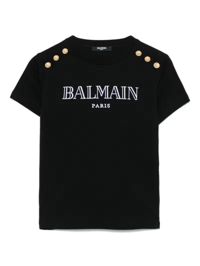 Balmain Kids' Logo-embroidered T-shirt In Black