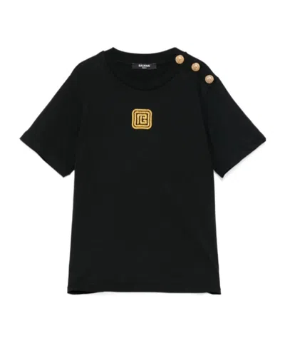Balmain Kids' Logo-embroidered T-shirt In Black