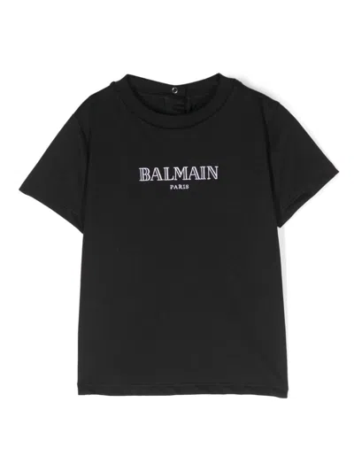 Balmain Babies' Logo-embroidered T-shirt In Black