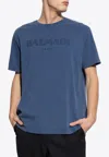 Balmain Logo Embroidered T-shirt In Blue