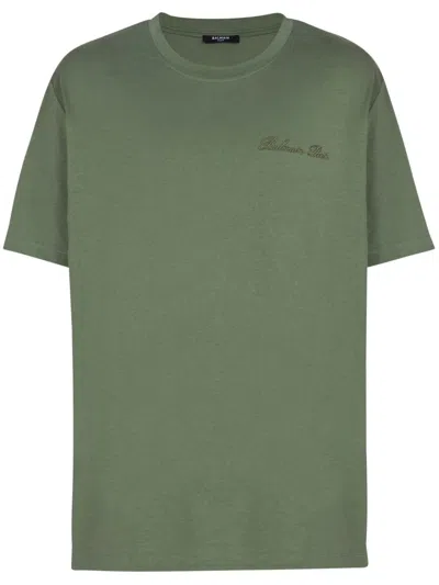 Balmain Logo-embroidered T-shirt In Green