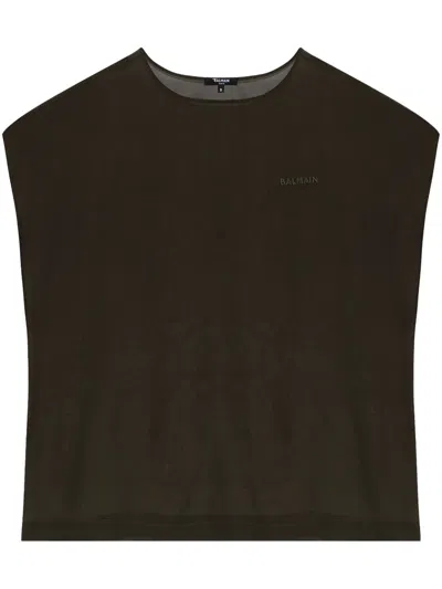Balmain Logo-embroidered T-shirt In Grün