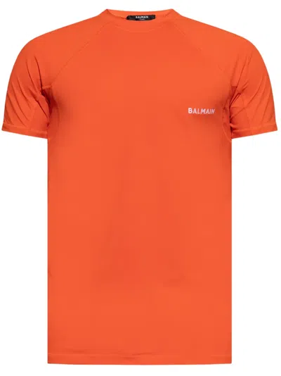Balmain Logo-embroidered T-shirt In Orange