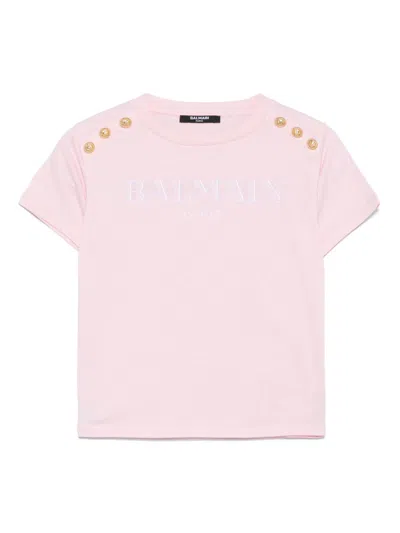 Balmain Kids' Logo-embroidered T-shirt In Pink