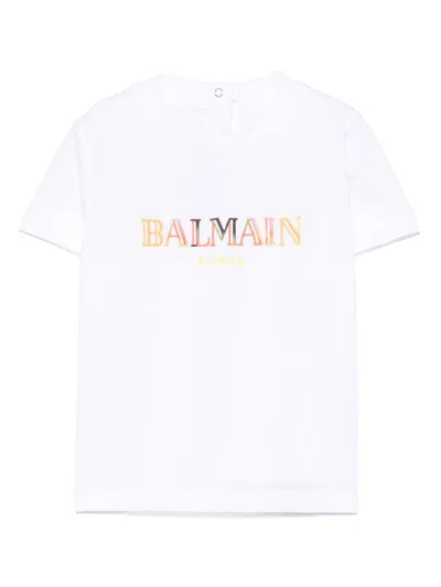 Balmain Babies' Logo-embroidered T-shirt In White