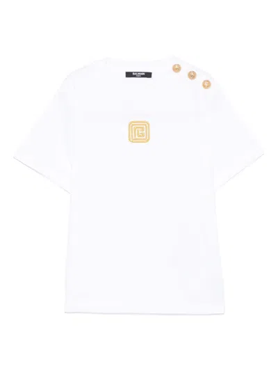 Balmain Kids' Logo-embroidered T-shirt In White