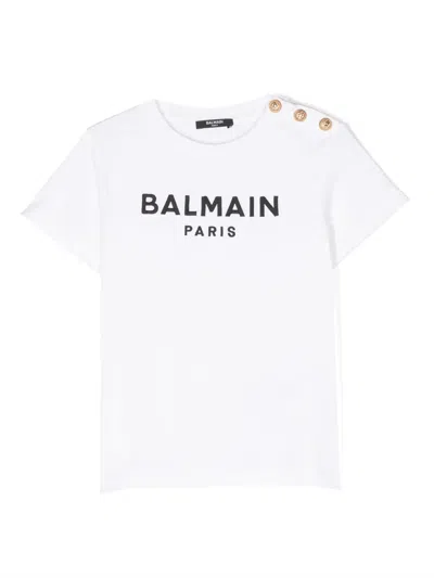 Balmain Kids' Logo-embroidered T-shirt In White