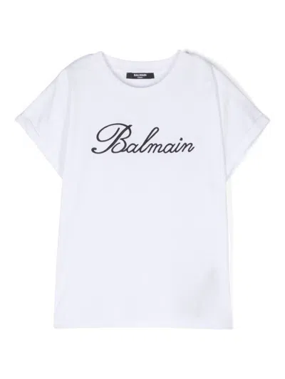 Balmain Logo-embroidered T-shirt In White