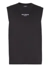 Balmain Black Crewneck Sleeveless Top With Logo Lettering Embroidery On The Front In Cotton Man