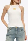Balmain Beige Embroidered Logo Cotton Blend Top In Cream