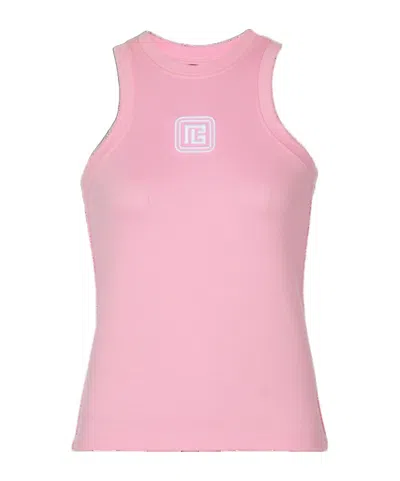 Balmain Logo-embroidered Tank Top In Pink