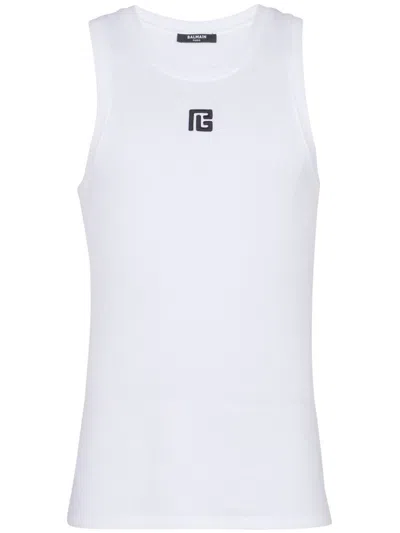 Balmain Logo-embroidered Tank Top In White