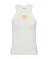 Balmain Beige Embroidered Logo Cotton Blend Top In White