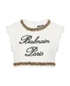 Balmain Signature-embroidered Tweed Crop Top In White
