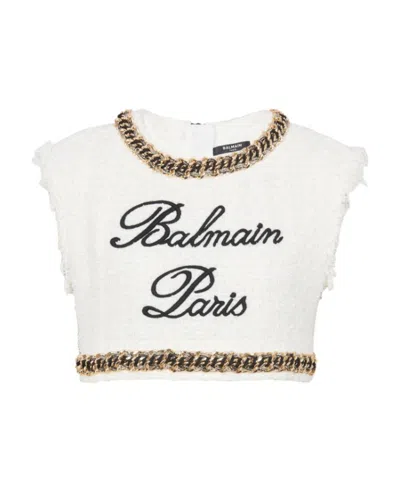BALMAIN BALMAIN SIGNATURE CROPPED SLEEVELESS TOP