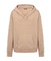 Balmain Logo-embroidered V-neck Cotton Hoodie In Nude