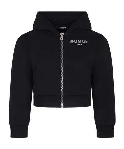 Balmain Logo-embroidered Zip-fastening Hoodie In Black