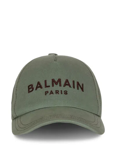 Balmain Logo-embroidery Baseball Cap In Green