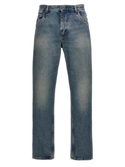 Balmain Logo Embroidery Denim Jeans In 6ffbleujean