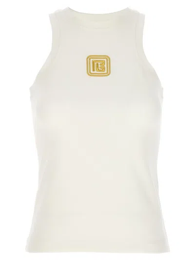 Balmain Logo Embroidery Tank Top In White