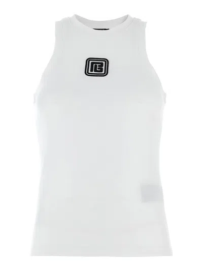 Balmain Logo Embroidery Tank Top Tops In Multicolor