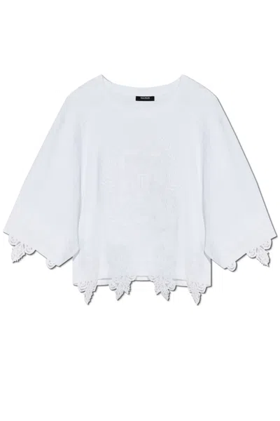 Balmain Logo Emroidered Oversize Top In Silver