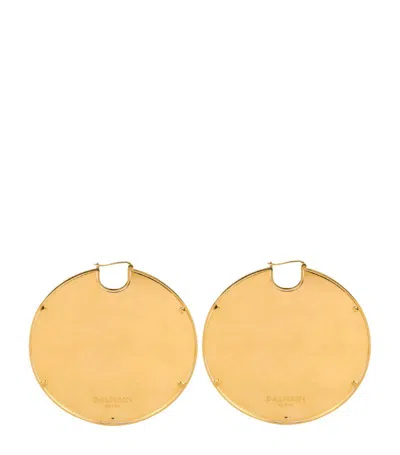 Balmain Logo-engraved Hoop Earrings In Gold