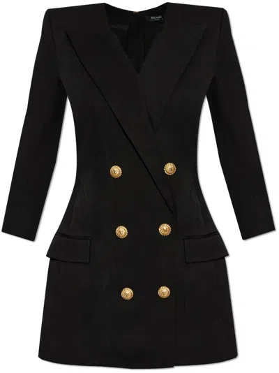 Balmain Logo-engraved Mini Dress In Schwarz