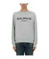 Balmain Regular Fit Flocked Logo Sweatshirt In Gray