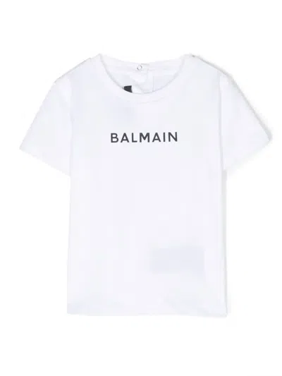 Balmain Babies' Logo-flocked Cotton T-shirt In White