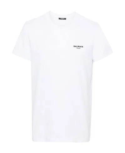 BALMAIN BALMAIN LOGO FLOCKED CREWNECK T-SHIRT