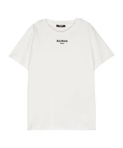 BALMAIN BALMAIN KIDS LOGO-FLOCKED CREWNECK T-SHIRT