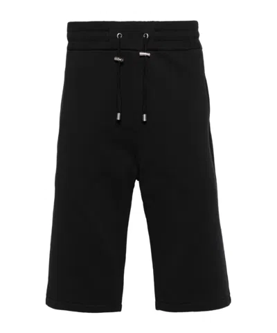 Balmain Logo-flocked Cotton Track Shorts In Black
