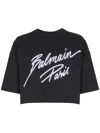 Balmain Black Round Neck Logo Detail Crop T-shirt In Multi