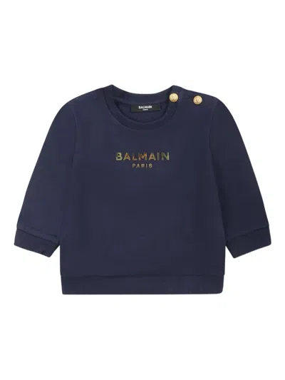 Balmain Kids' Logo-foil Sweatshirt In Blue