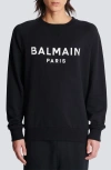 Balmain Logo Printed Cotton Sweatshirt In Eab Black/white