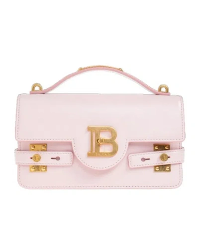 Balmain 24 B-buzz Leather Cross Body Bag In Pink