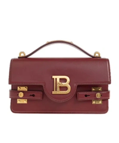 Balmain 24 B-buzz Logo-detail Shoulder Bag In Burgundy