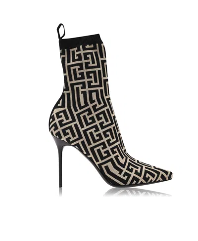 Balmain Logo High-heeled Boots In Multi