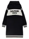 Balmain Logo Hooded Dress In White/black