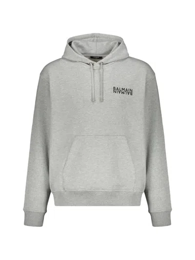 Balmain Logo Hoodie In Gray