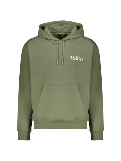 Balmain Logo Hoodie In Green